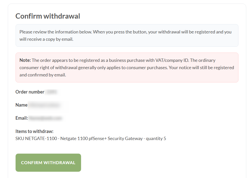 English withdrawal confirmation step